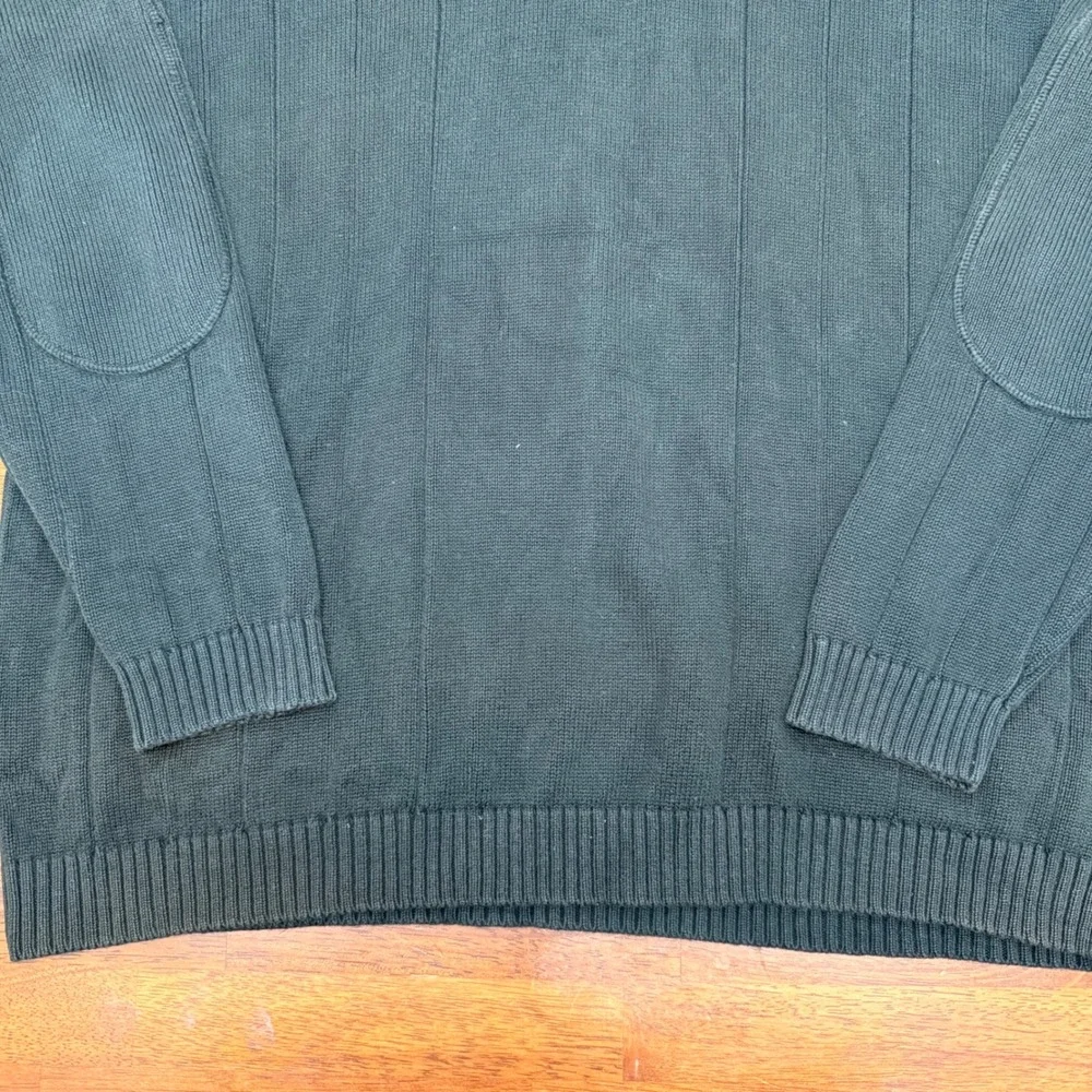 Lacoste Black Quarter Zip Sweater Ribbed Elbow Patches Mens Size‎ 7 US Size XL